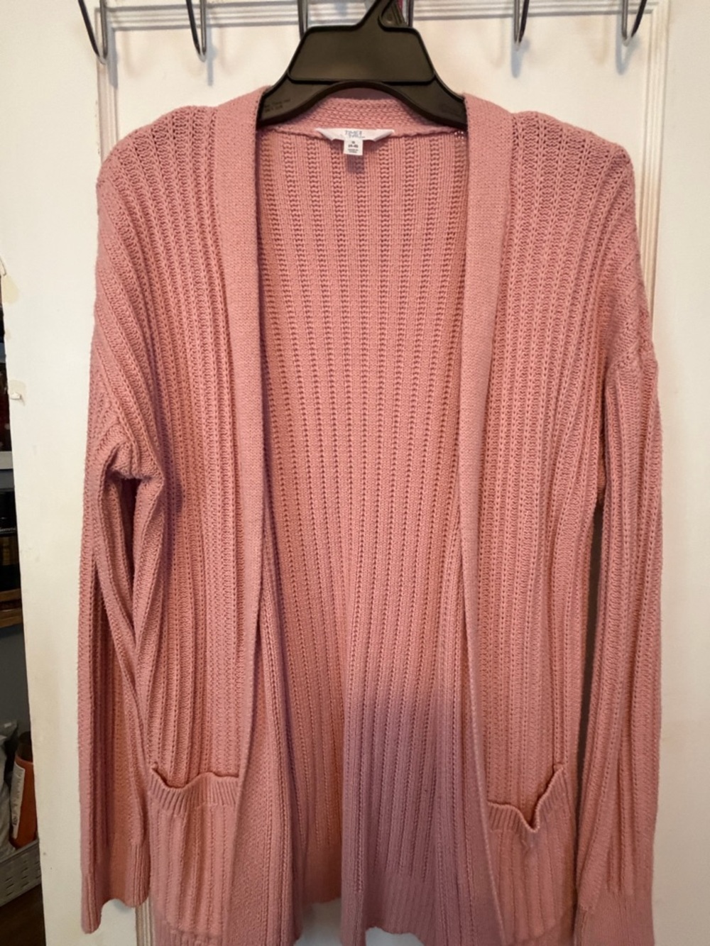 Time and Tru Dusty Pink Ribbed Open-Front Cardigan